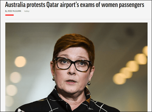 13 Australian female passengers were forced to undress at Doha Airport in Qatar, Australian Ministry of Foreign Affairs solemnly protested