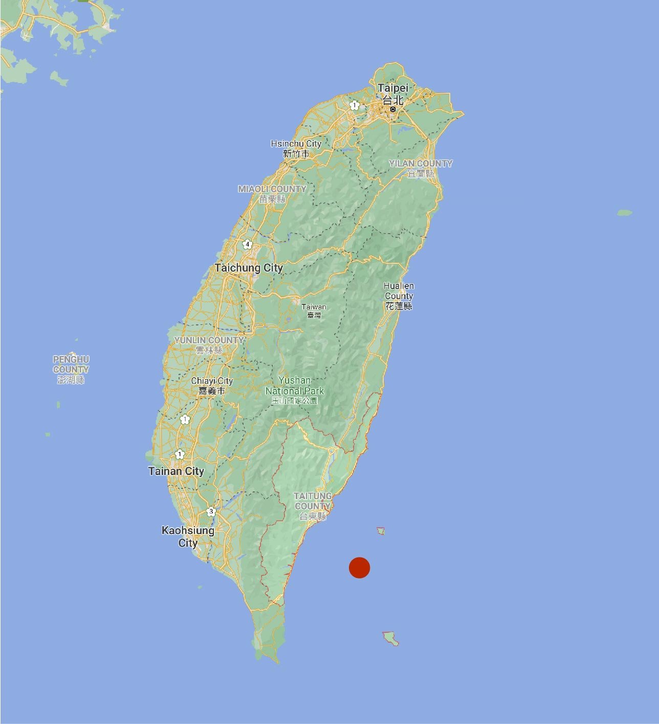 An earthquake with a magnitude of 4.6 occurred in Taitung County, Taiwan with a focal depth of 44 kilometers