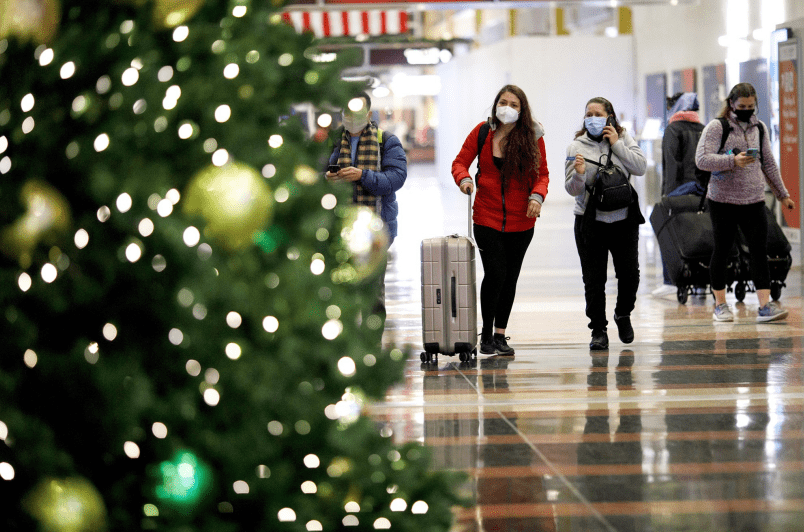 Americans traveled in groups before Christmas despite warnings, hitting a peak since March.