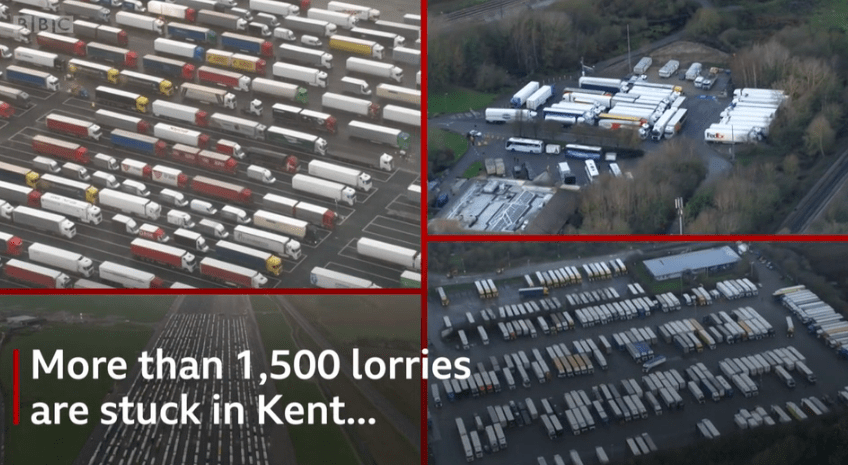 More than 1,500 trucks in the UK are stuck halfway due to the pandemic. The highway is like a parking lot.