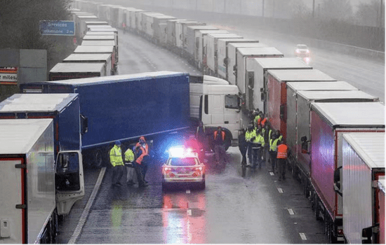 Truck driver stranded in UK unable to go home for holiday clashes with police