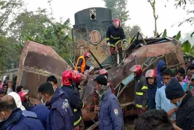 Bangladesh train collided with a bus, killing 12 people