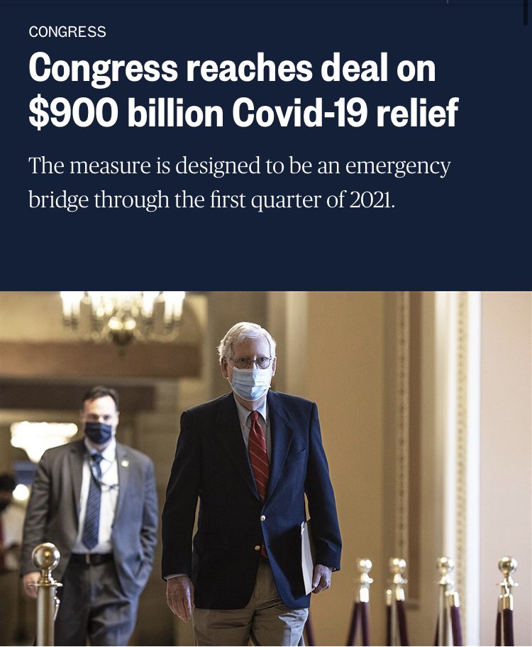 The United States reached an agreement on the $900 billion coronavirus relief bill.