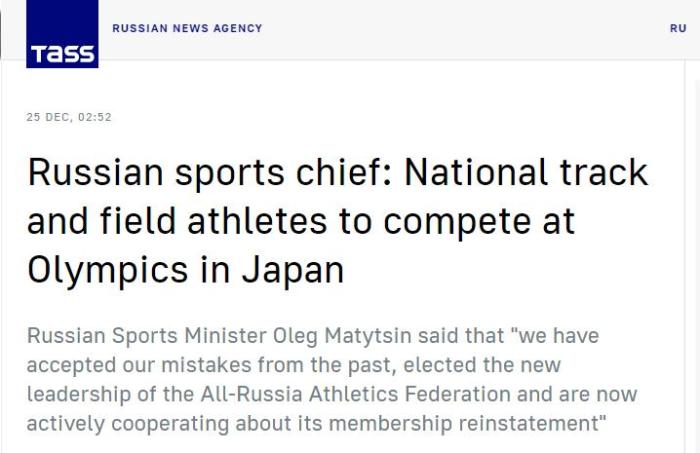 Russian Minister of Sports: Russian athletes are expected to participate in the Tokyo Olympic Games in Japan