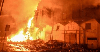 A fire broke out in a warehouse in the port of Alexandria, Egypt, causing two floors to collapse.