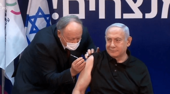 The Israeli Prime Minister was vaccinated against the novel coronavirus and quoted American astronauts on the moon.