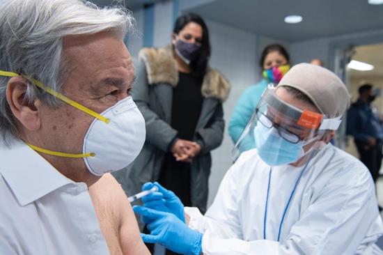 United Nations Secretary-General Guterres inoculated the first dose of coronavirus vaccine