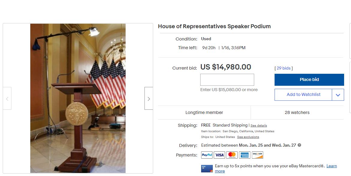 Pelosi's speech platform was carried home by protesters. Netizens paid $100,000 to buy it.