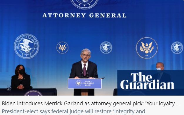 Garland may become the U.S. Attorney General. American media: He is Biden's first choice