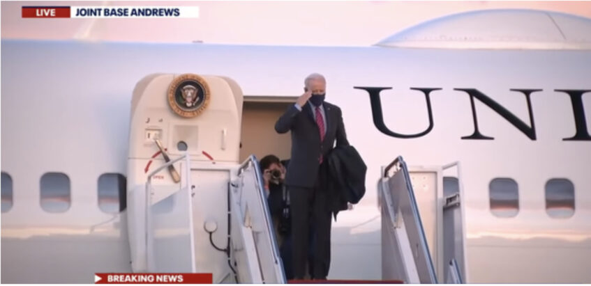 Biden took Air Force One for the first time since he took office. The special plane base has just been broken into.