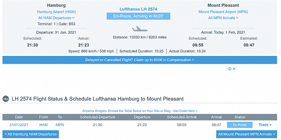 Lufthansa flies the longest flight in its history for 15 consecutive hours.