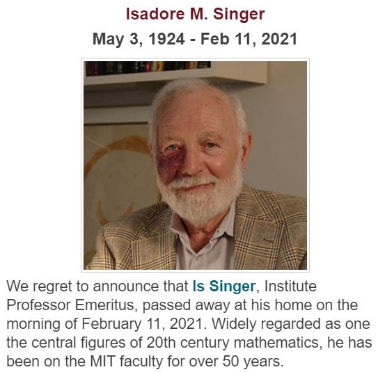 Mathematician Isadore M. Singer died at the age of 96
