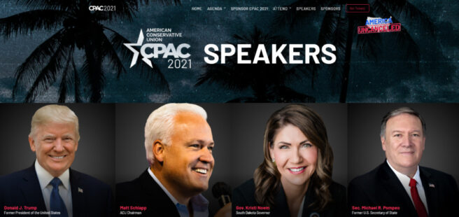 List of speakers in part of the Conservative Political Action Conference. / Screenshot of the website of the Conservative Political Action Conference