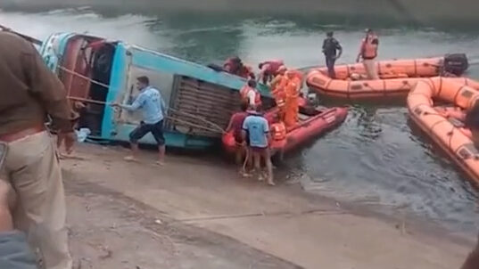 At least 47 people died when a bus lost control and fell into the river in India
