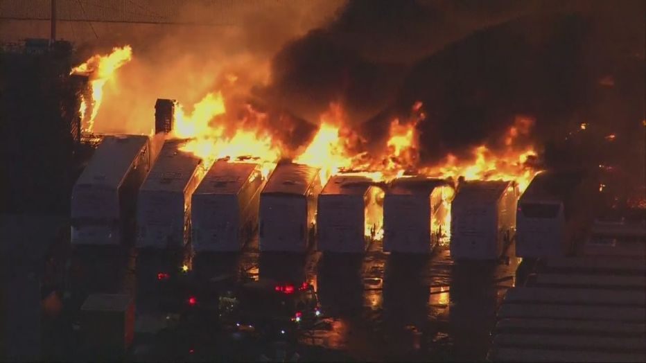 A fire broke out in Compton, Los Angeles, California, United States, igniting dozens of buses.