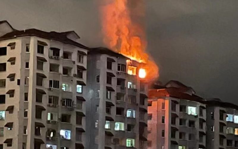 One person has been injured in a fire at an apartment building in Kuala Lumpur, Malaysia