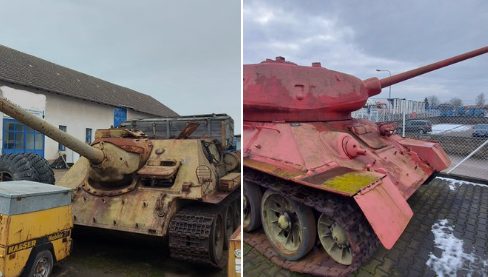 The Czech Republic calls on the people to turn in their weapons. Someone drove a pink T-34 tank.