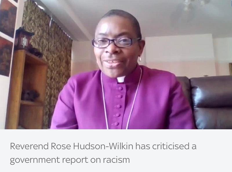 Britain's first black female bishop expressed concern about the British government's racist report.