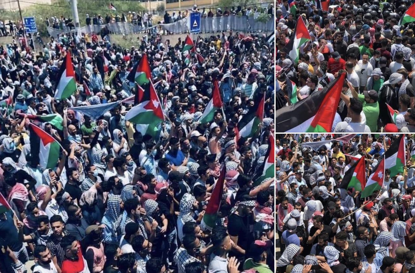 Thousands of Jordanians march towards the border with Palestine
