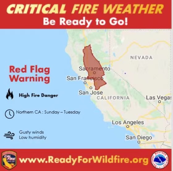 The National Weather Service has issued wildfire warnings for several areas, including California