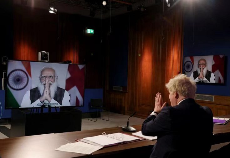 British Prime Minister Johnson holds a video conference with Indian Prime Minister Modi