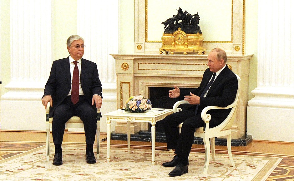 Russian President Vladimir Putin meets with Kazakh President Tokayev