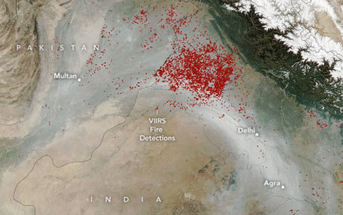 NASA releases Indian pollution satellite map: pictures over New Delhi are full of red dots